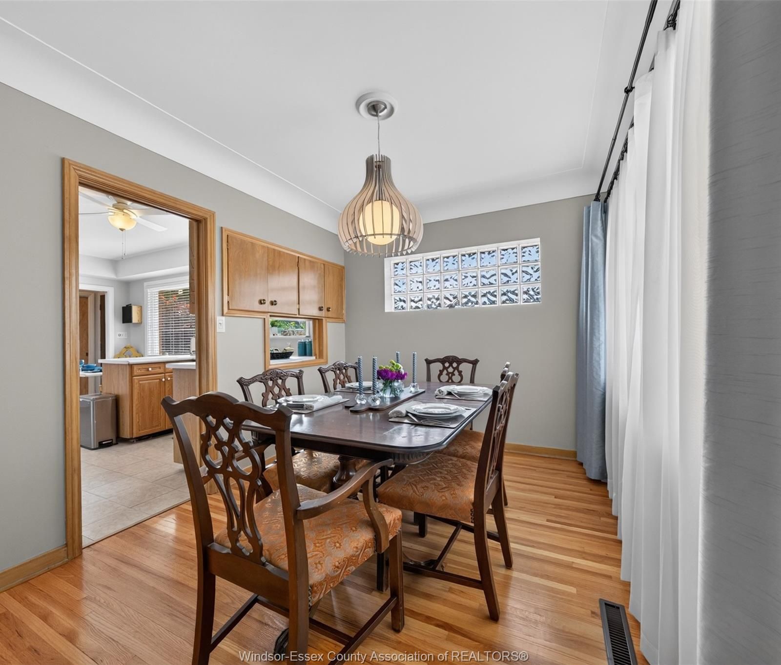 Dining room with glass block window
