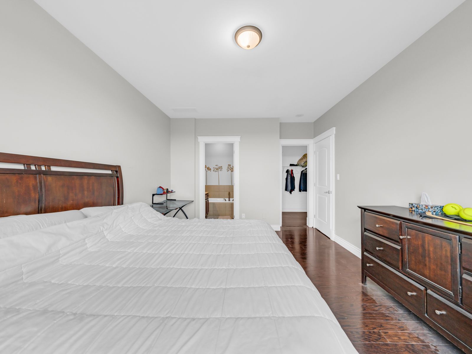 Primary bedroom showing walk-in closet and ensuite door
