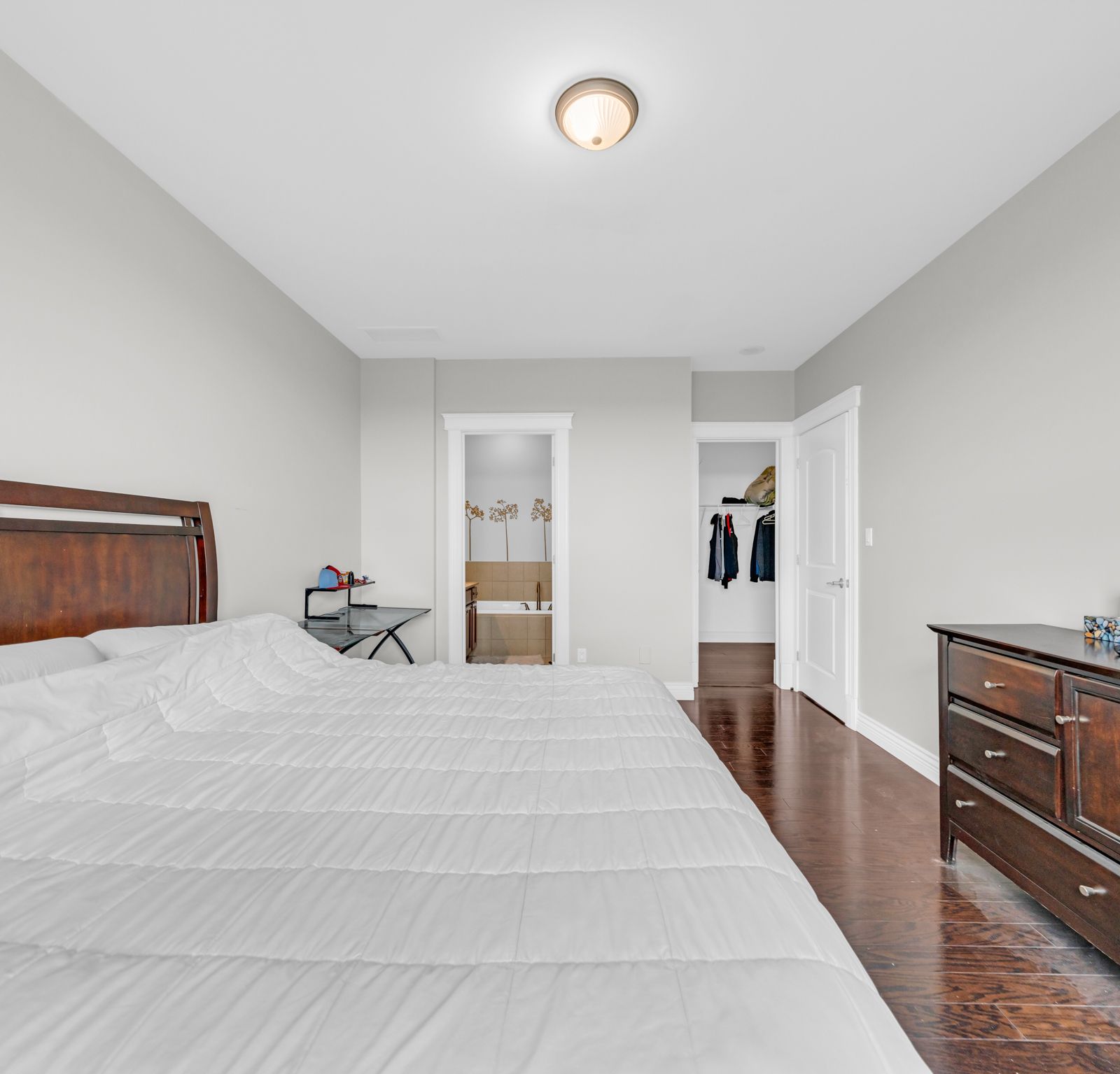Primary bedroom showing walk-in closet and ensuite door