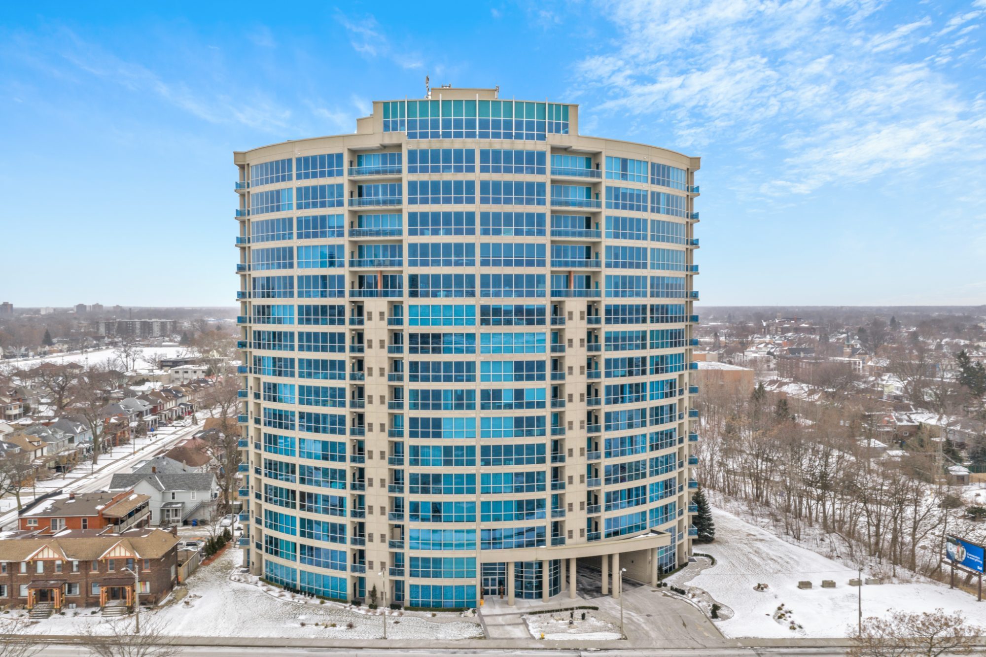Portofino Riverside Tower — Windsor's curved glass landmark on the Detroit River