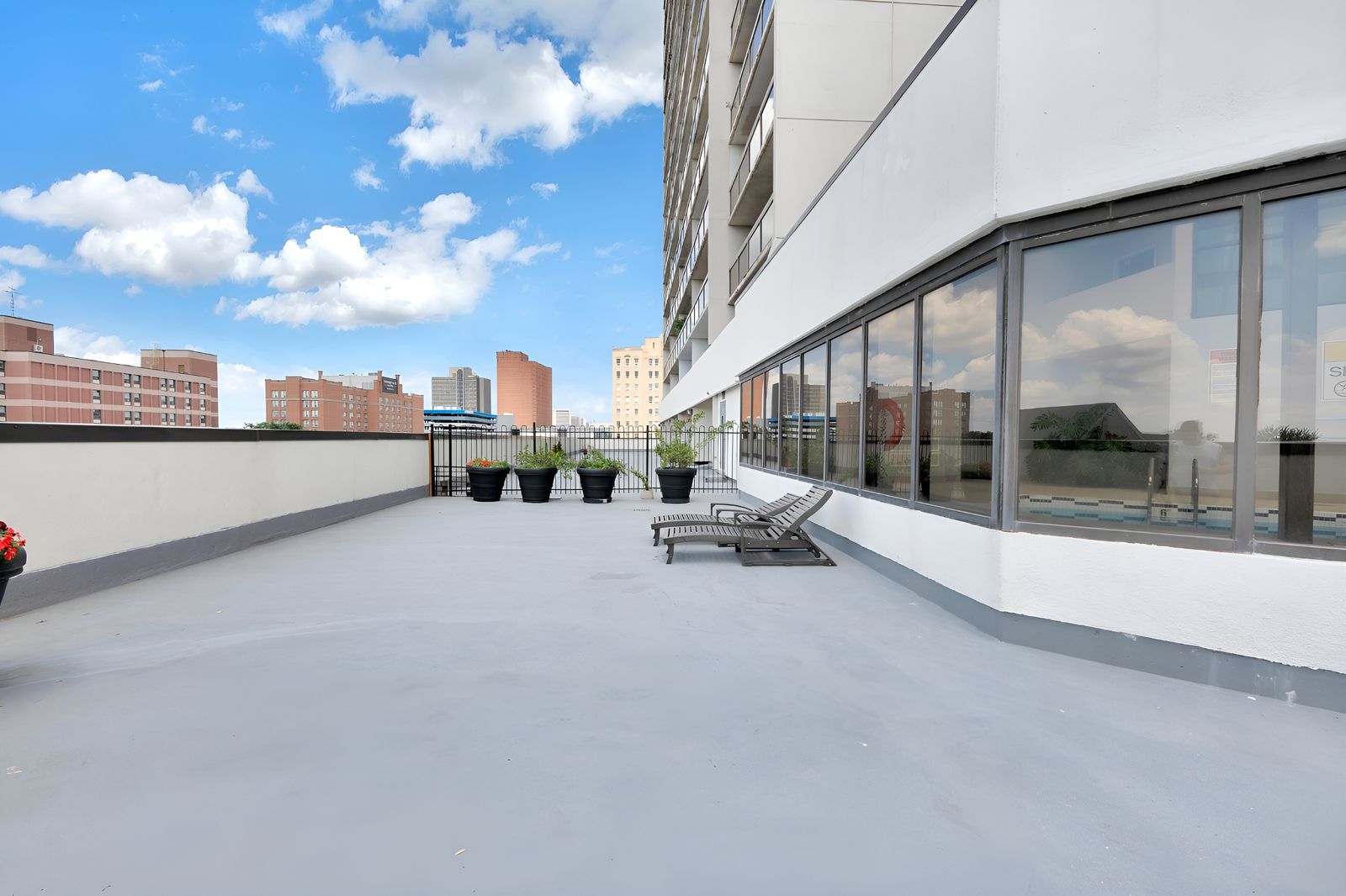 Outdoor terrace with lounge chairs