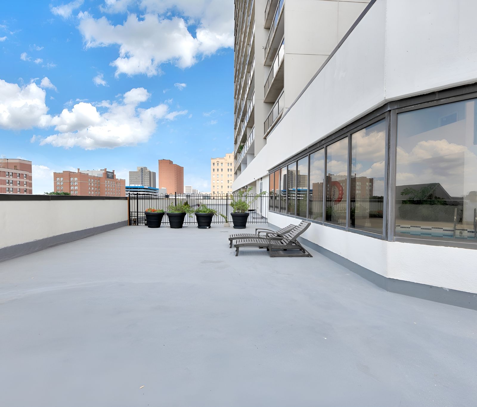 Outdoor terrace with lounge chairs